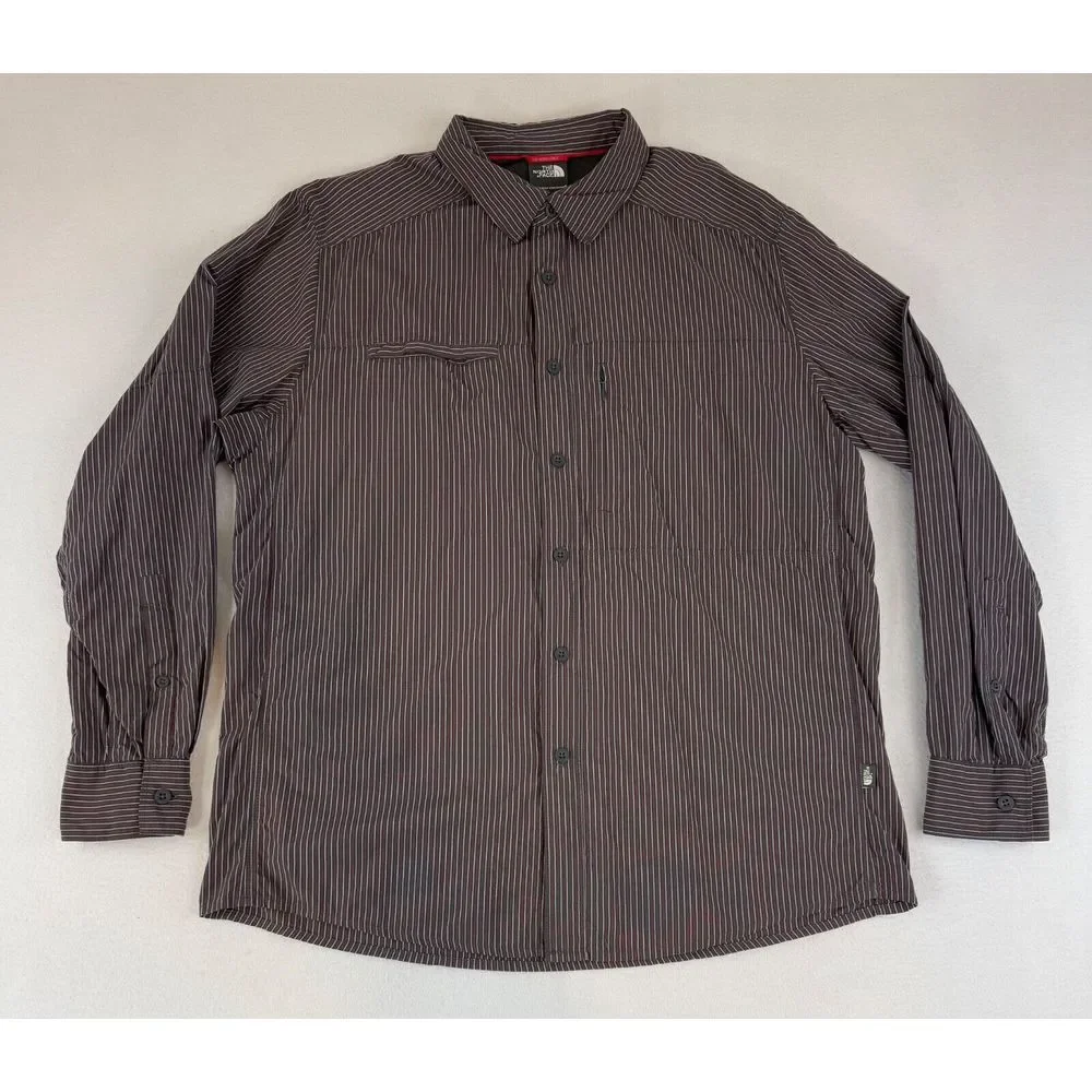 North Face‎ Tekware Shirt Large Striped Outdoors Hike Camp Gorpcore Long Sleeve